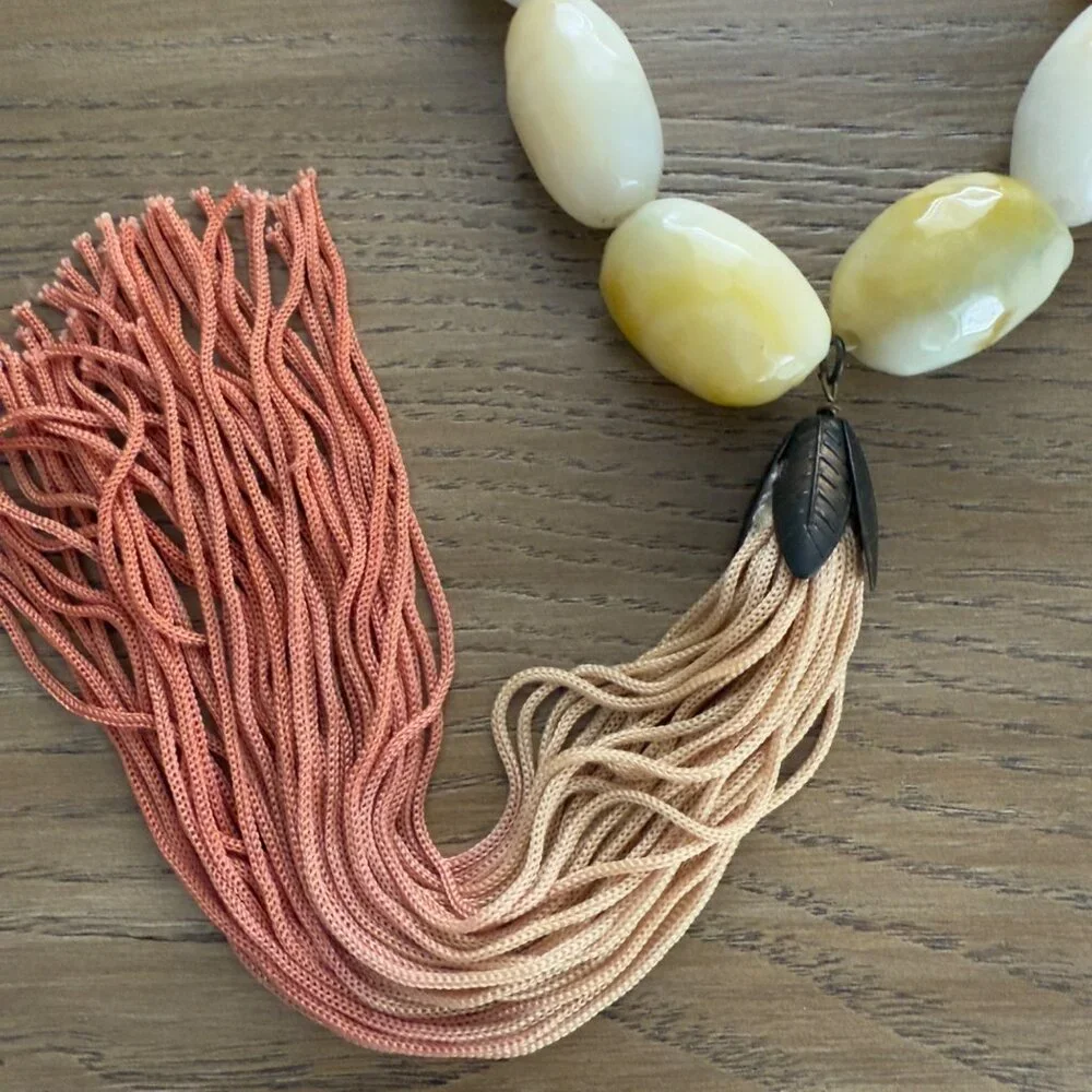 John Wind Beaded Necklace With Ombre Tassel Yellow Cream Stone Beads